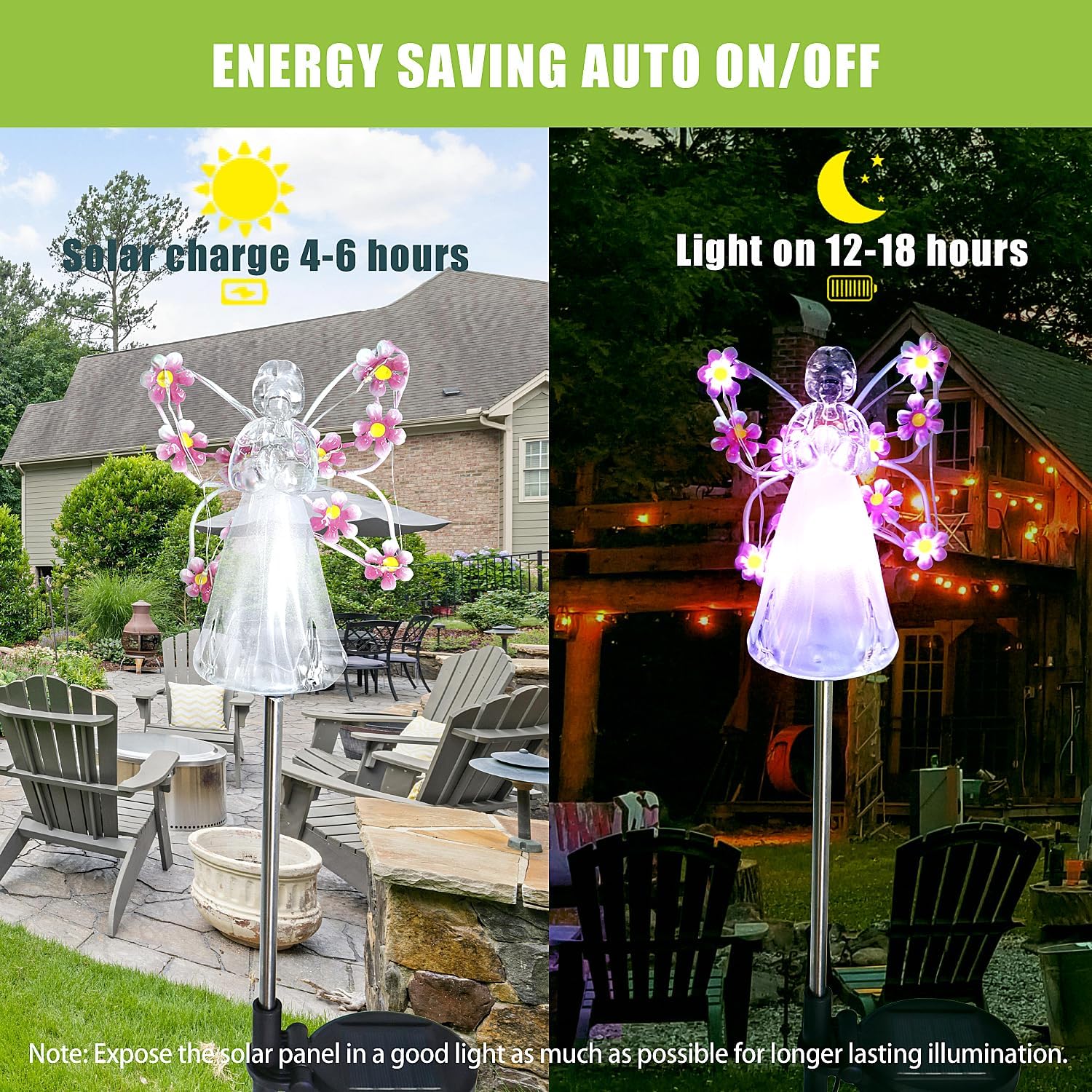 Angel Solar Lights Outdoor, 2 Packs Purple Solar Powered Garden Stake Lights for Cemetery Grave Decoration, Memorial