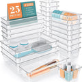 25 PCS Clear Plastic Drawer Organizer Set, 4 Sizes Desk Drawer Divider Organizers and Storage Bins for Makeup