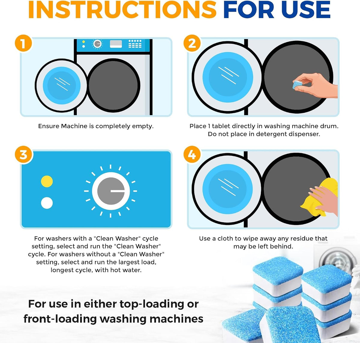 Washing Machine Cleaner Tablets 24 pack Powerful Descaler -Deep Cleaning for HE Front Loader & Top Load Washer Septic