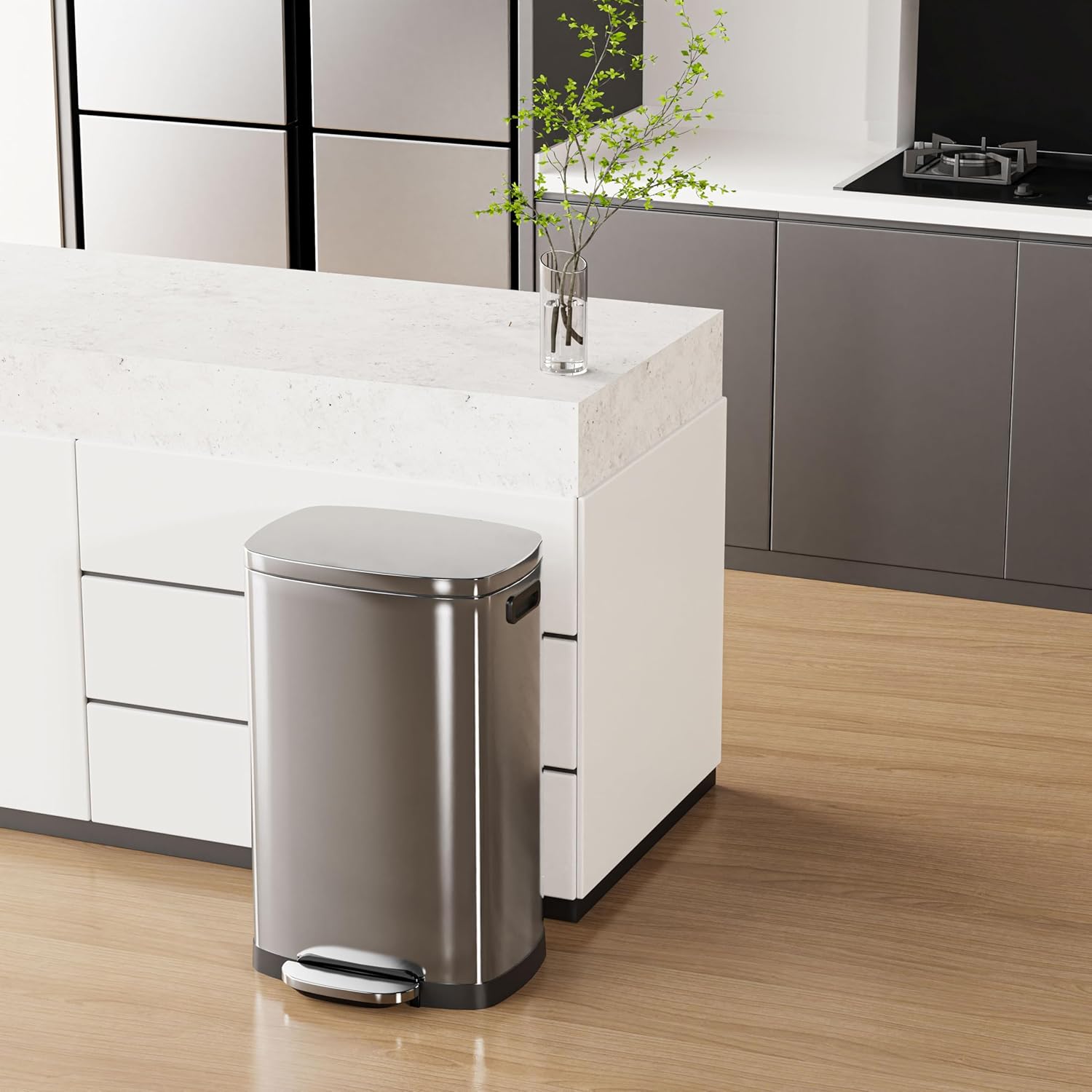Kitchen Trash Can with Lid Soft Close,13 Gallon / 50L Stainless Steel Pedal Garbage Can, Heavy-Duty Fingerprint Proof