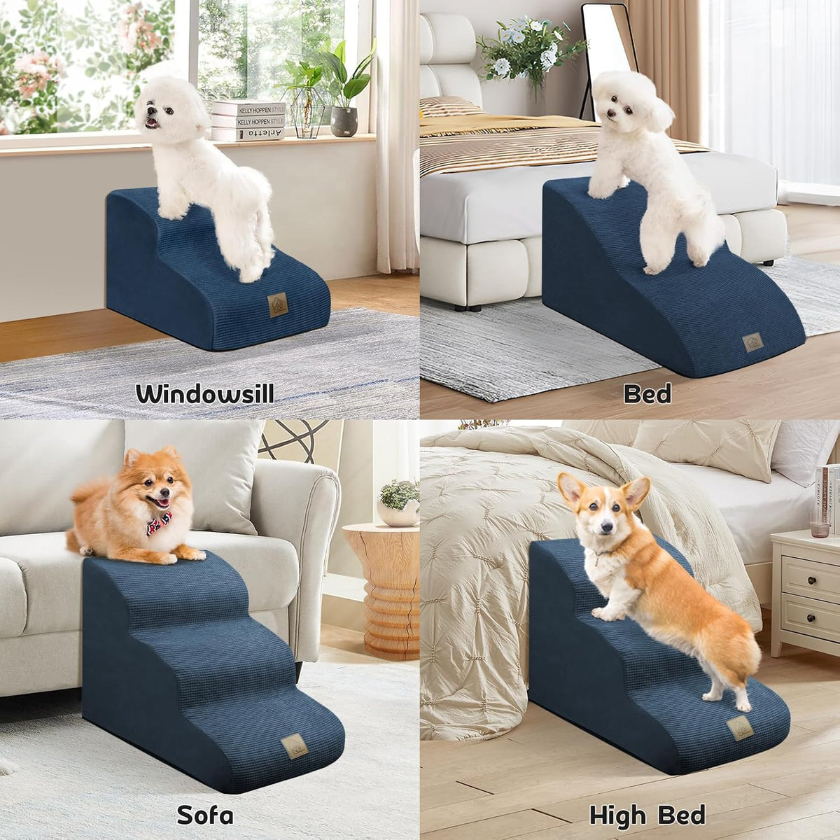 2-Tiers Extended Dog Stairs Steps for Couch Sofa, Dog Stairs for Small Dogs, Pet Stairs Ramp Ladder Friendly to Small