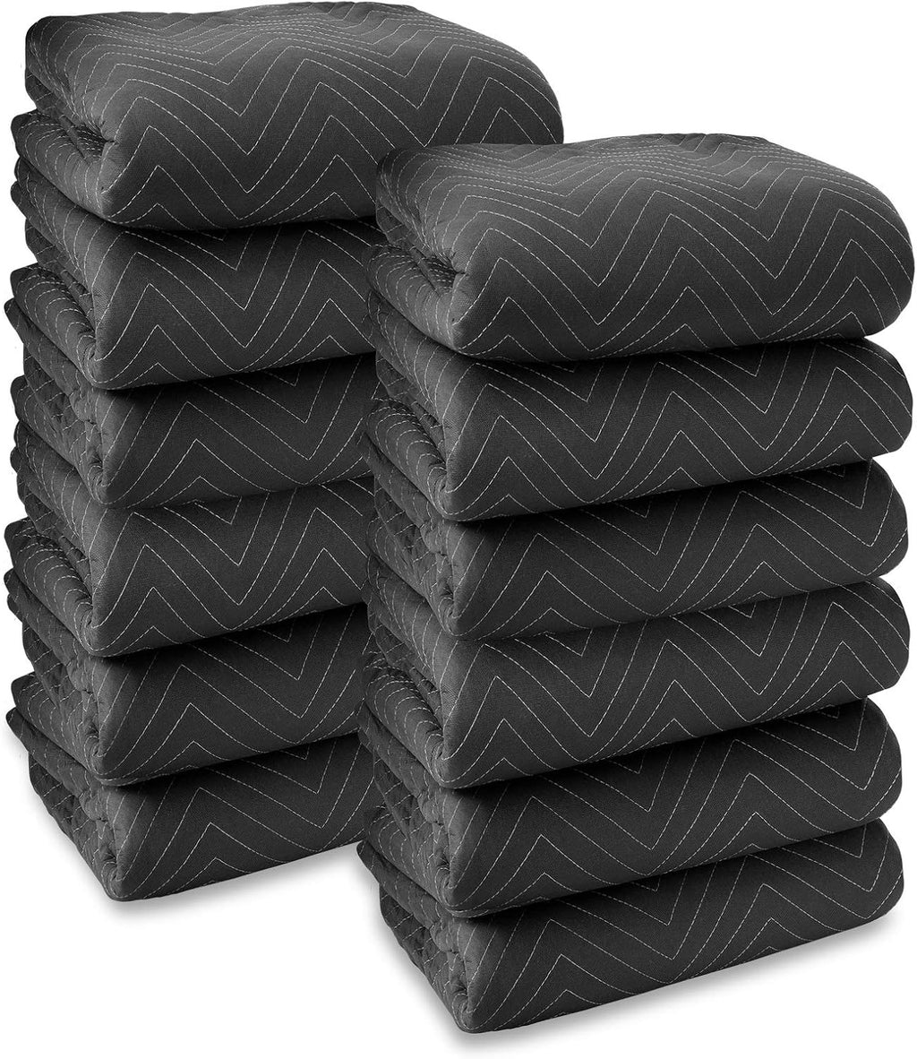 12 Moving & Packing Blankets - Heavy Duty Pro - 80" x 72" (90 lb/dz weight) - Professional Quilted Shipping Furniture