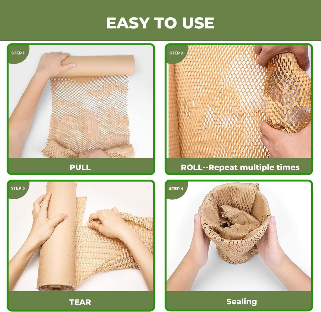 Honeycomb Packing Paper Wrap 15"x250', Substitute Alternative Bubble Wrap | Eco-Friendly Recyclable Moving Supplies
