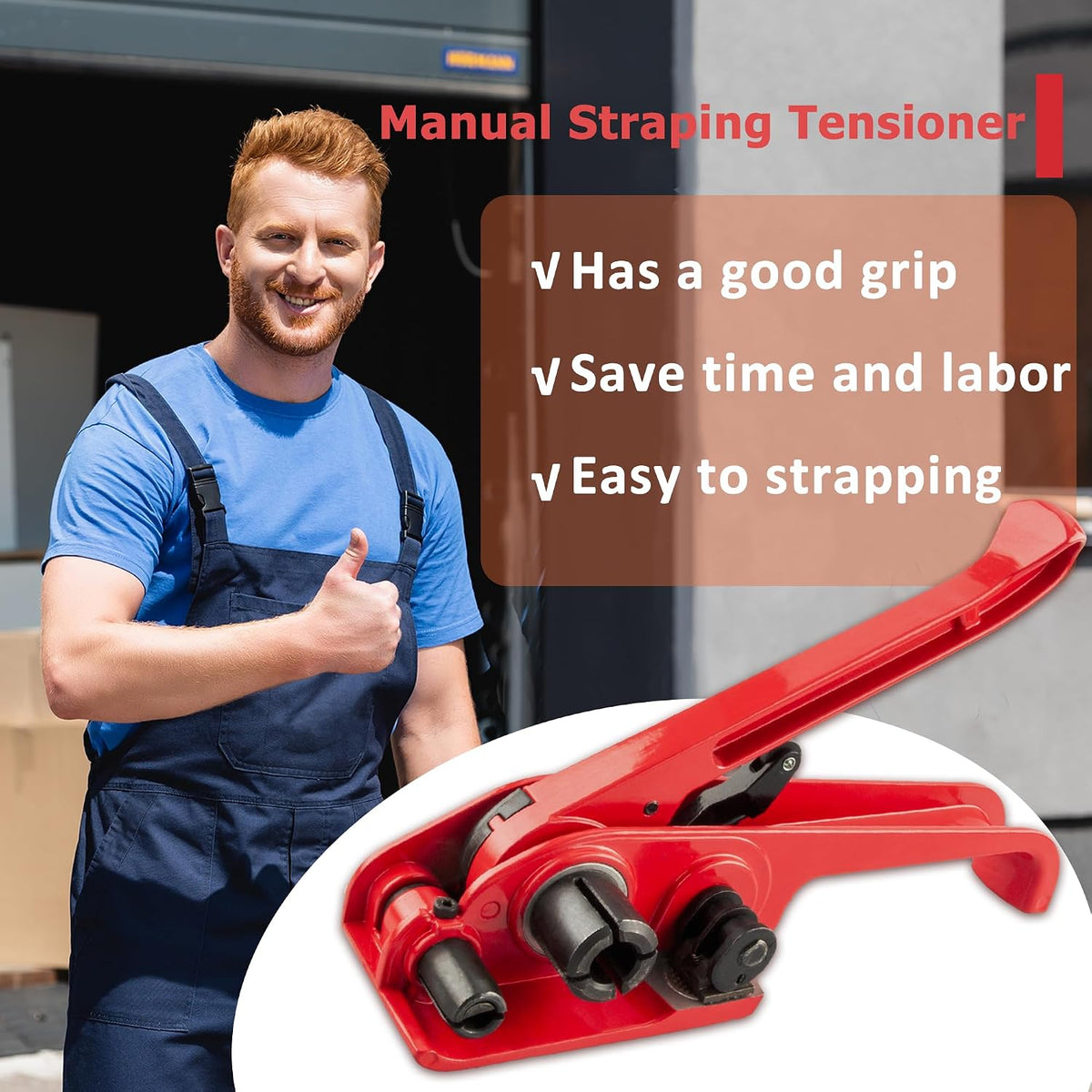 Heavy Duty Poly Strapping Tensioner with Cutter - Manual Strap Tool for 1/2"-3/4" PET & PP Strap, Durable Tensioner