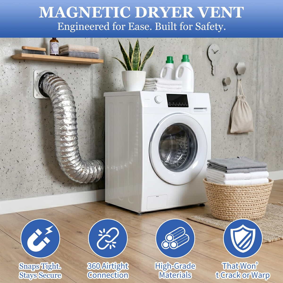 DVC‑180 Magnetic Dryer Vent Kit,4‑Inch Quick‑Connect,5FT Hose & Clamps