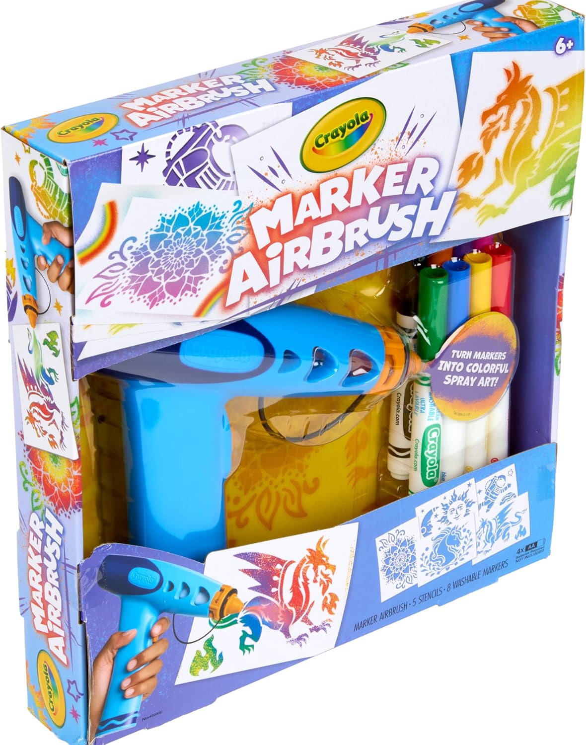 Marker Airbrush Spray Art Kit, 8 Washable Markers, 5 Stencils | Arts & Crafts Toys for Kids, Birthday, Holiday Gifts