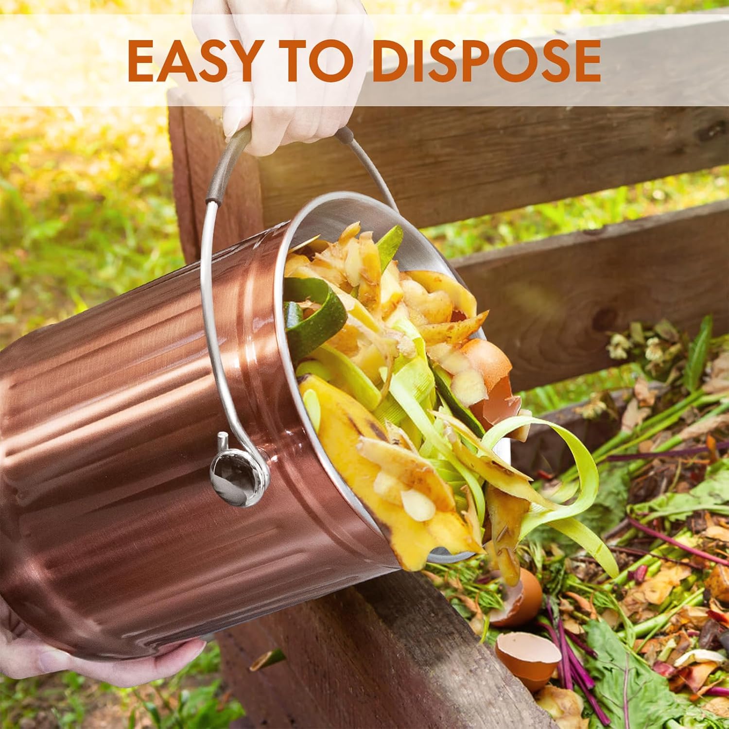 Compost Bin for Kitchen Countertop, 1.3 Gallon Matte Copper Stainless Steel Compost Bucket with Lid, Odorless Food