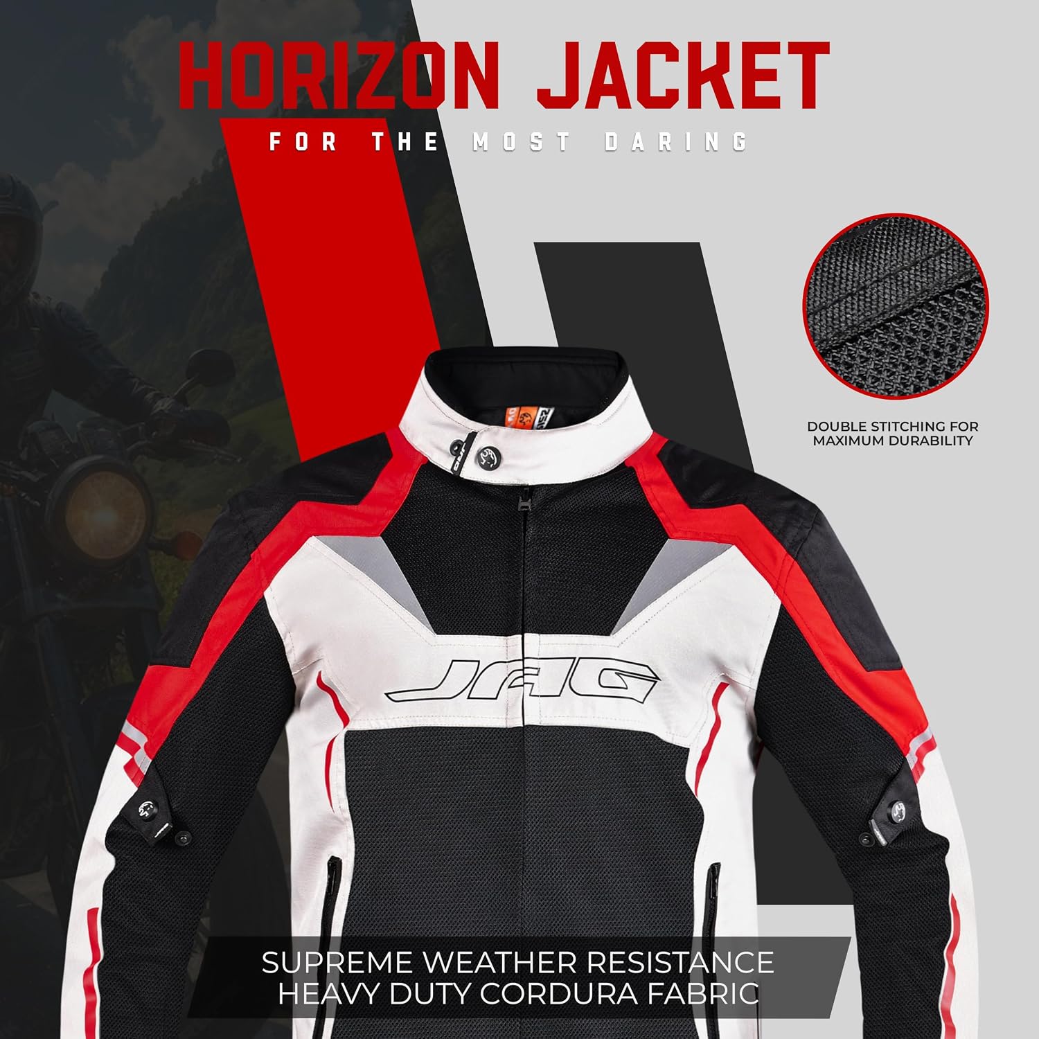 JAG Mesh Motorcycle Jacket with Armor, High Visibility Men's Riding Jacket | CE Level 1 Armor, Breathable Mesh Summer