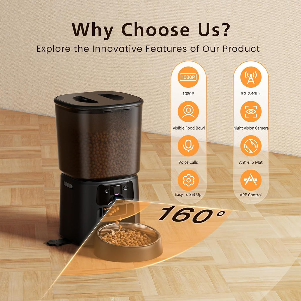 Automatic Cat Feeder with Camera, 4L WiFi Smart Pet Feeder with APP Control, 1080P HD Video,Night Vision,Voice Call