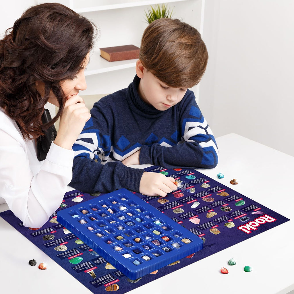 Rocks Collection 48 PCS Gemstones - STEM Geology Kit for Kids with ID Guide | Includes Tiger’s Eye, Rose Quartz, Red