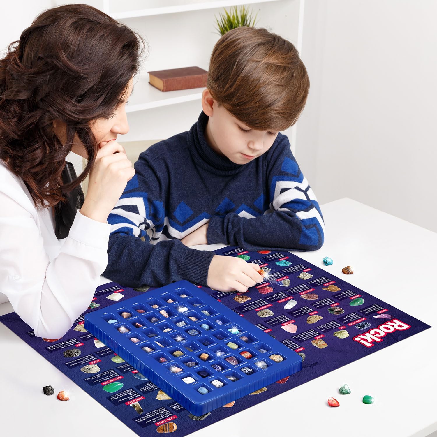 Rocks Collection 48 PCS Gemstones - STEM Geology Kit for Kids with ID Guide | Includes Tiger’s Eye, Rose Quartz, Red