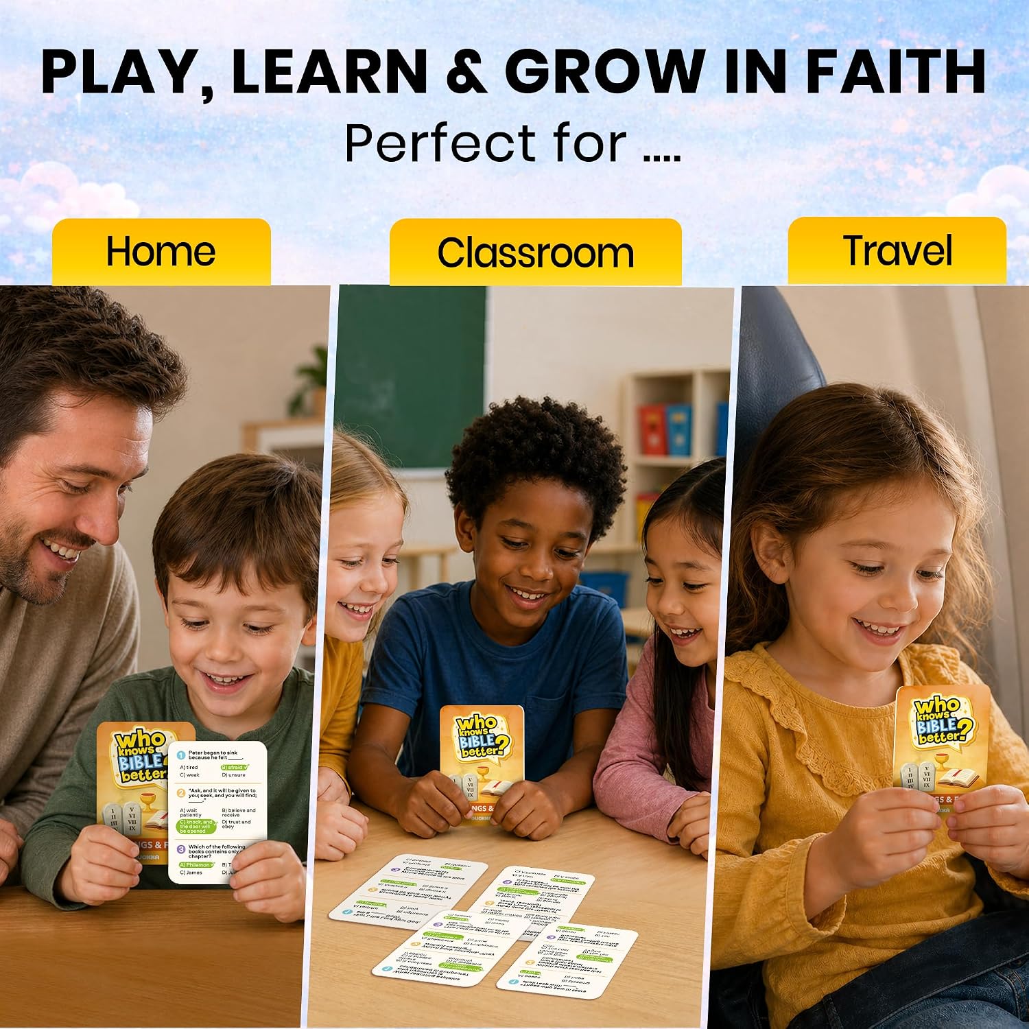 Who Knows Bible Better – Teachings and Facts Card Game with 300 Faith-Based Questions for Kids, Teens, Family Nights