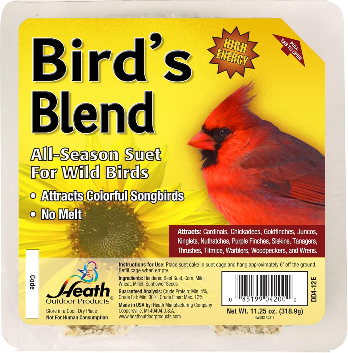DDB1-18 All Season High Energy Suet Cake, Case of 18.
