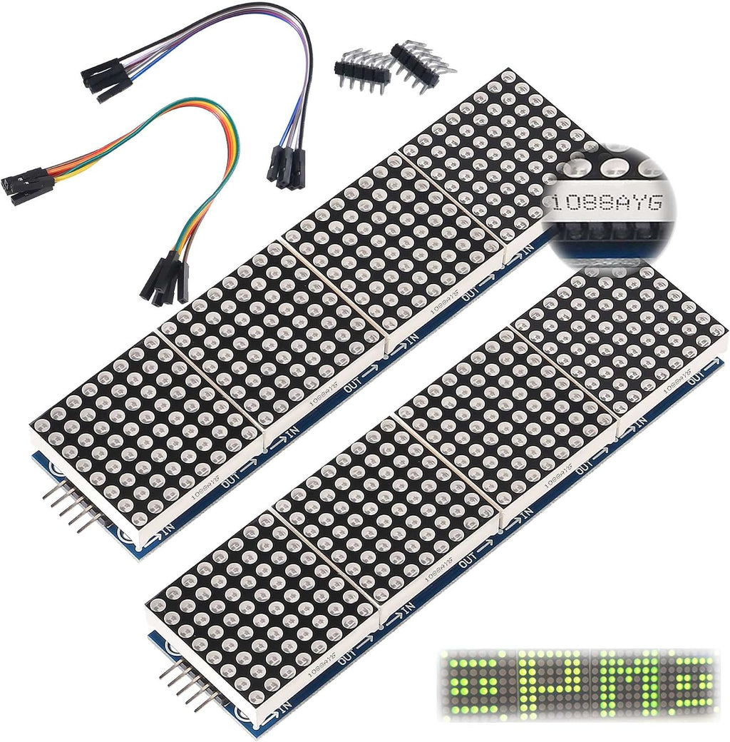 MAX7219 Dot Matrix Module 32x8 4 in 1 LED Display Modules for Arduino Raspberry Pi Microcontroller with 5Pin Wires Green (Pack of 2)