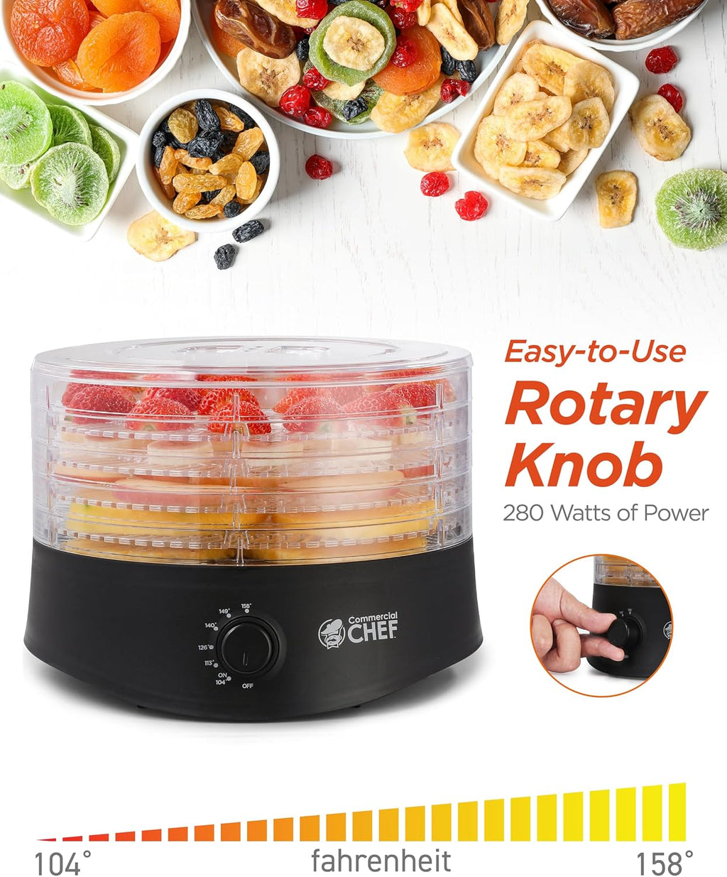 Food Dehydrator, Five 9.25” BPA-Free Trays, CCD100B6, Black