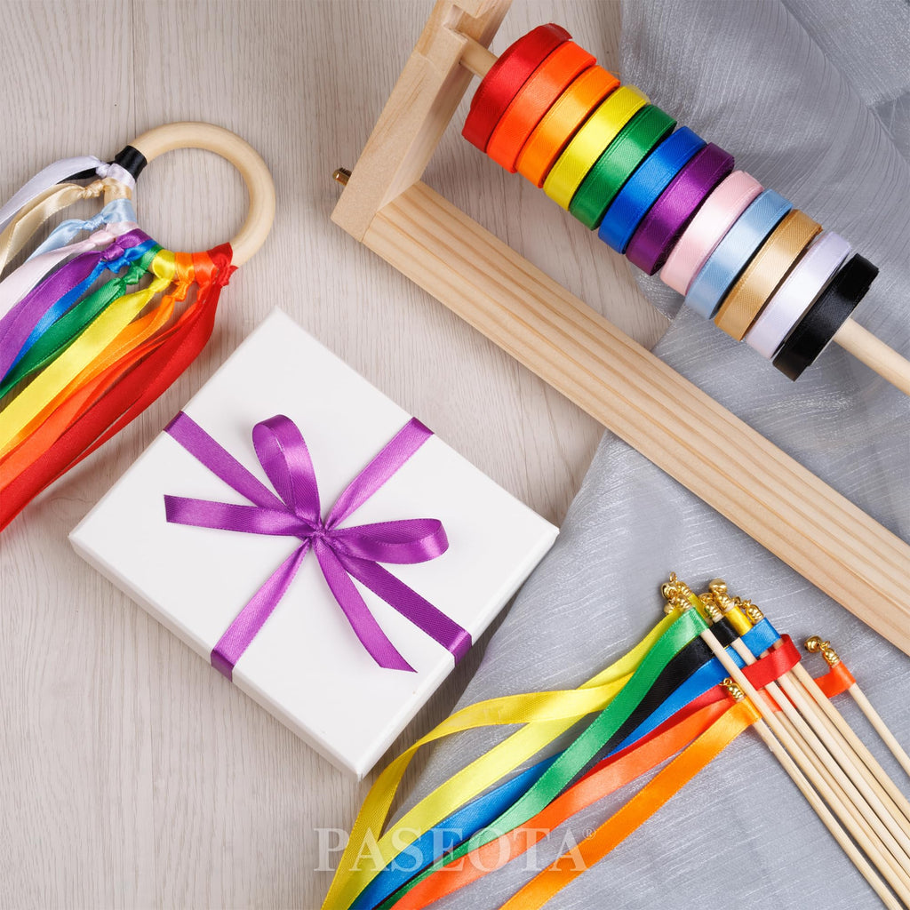 Rainbow Ribbon Pack, 12 Colors 3/8 Inch x 10 Yards/Roll