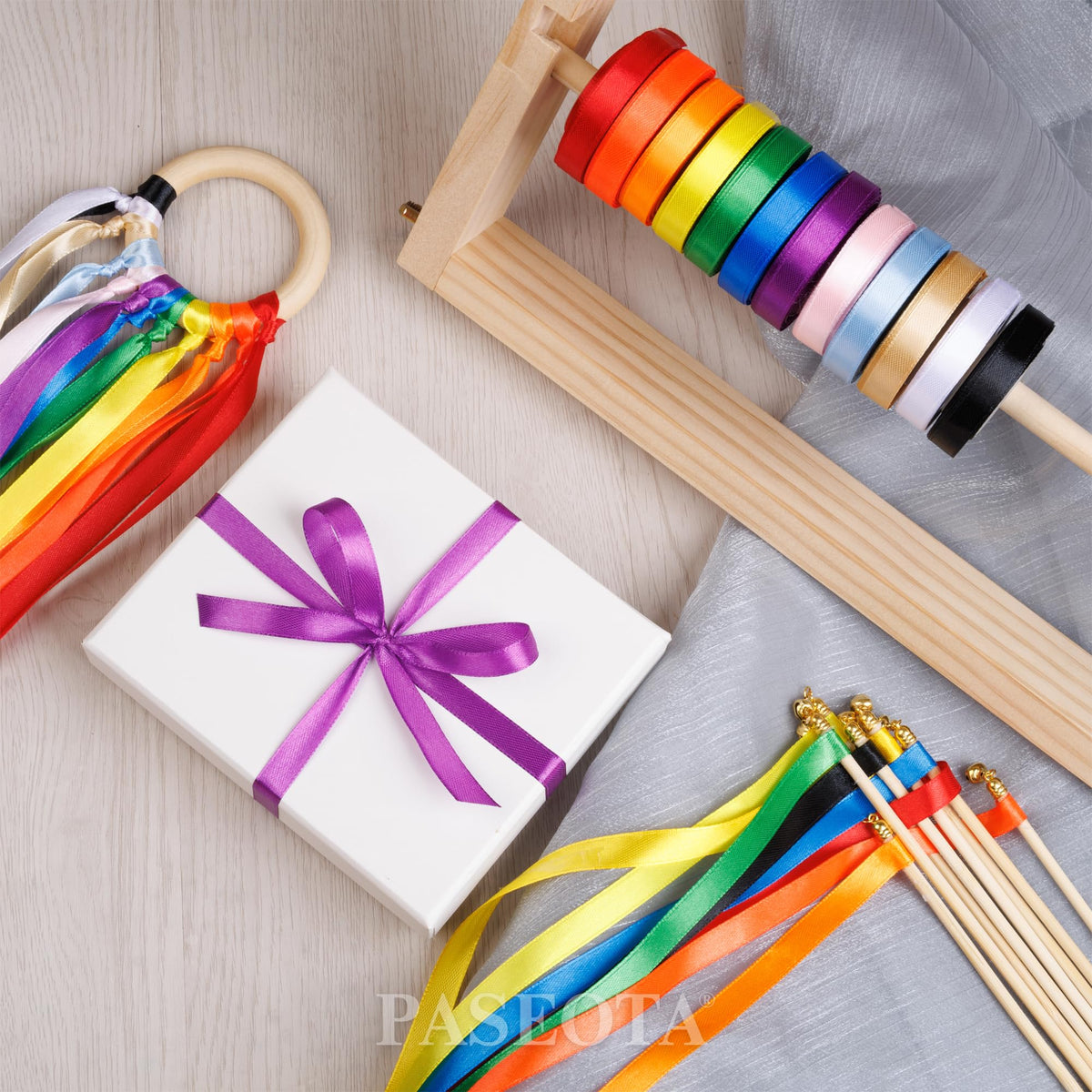 Rainbow Ribbon Pack, 12 Colors 3/8 Inch x 10 Yards/Roll