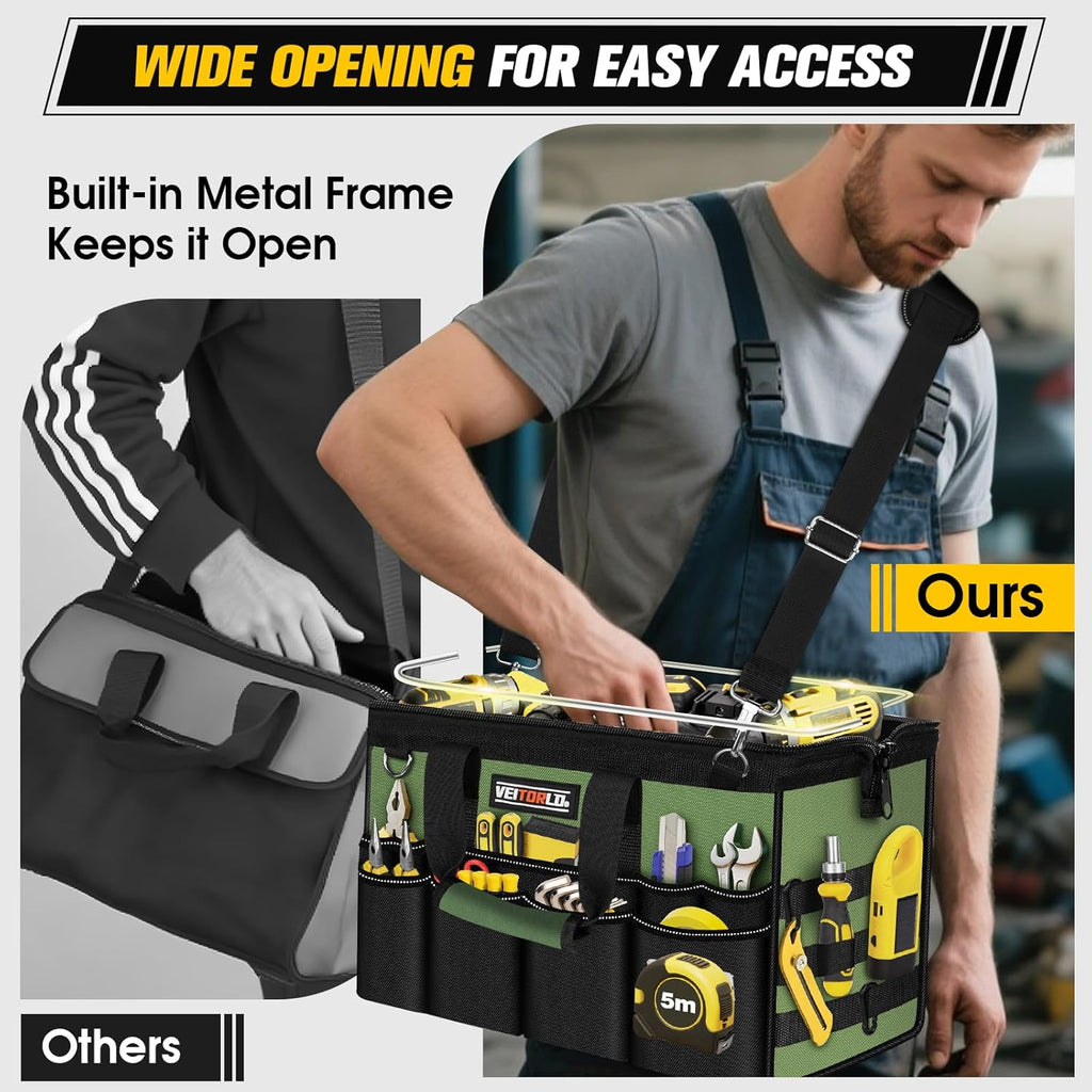 16-Inch Heavy Duty Tool Bag, 19-Pockets Tool Box Organizer, Portable Toolbag W/Soft Handle for Organized Storage