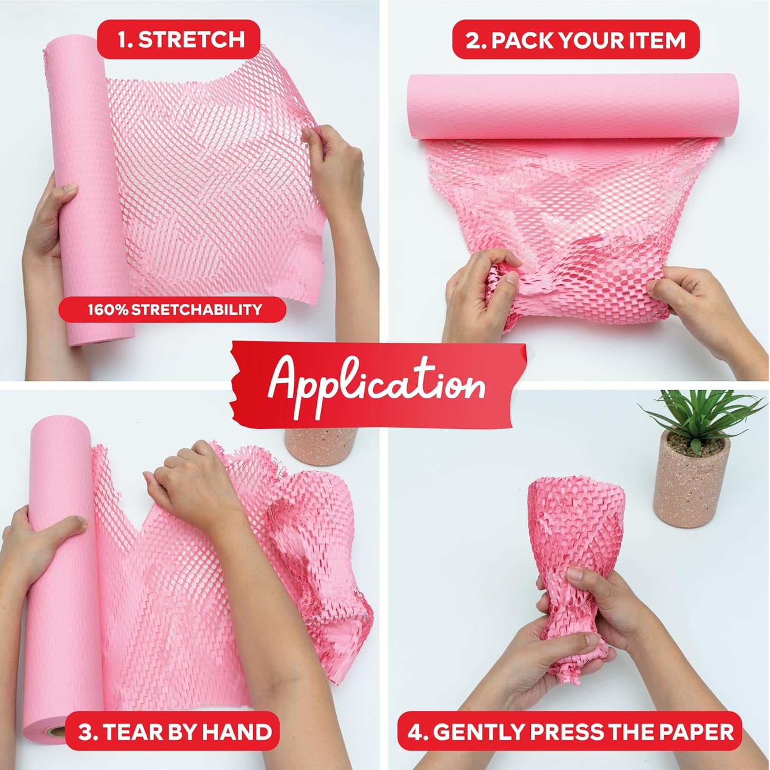 Pink Honeycomb Packing Paper for Moving 12-Inch x 66-Feet Bubble Honeycomb Wrap, Honeycomb Wrapping Paper for Packing