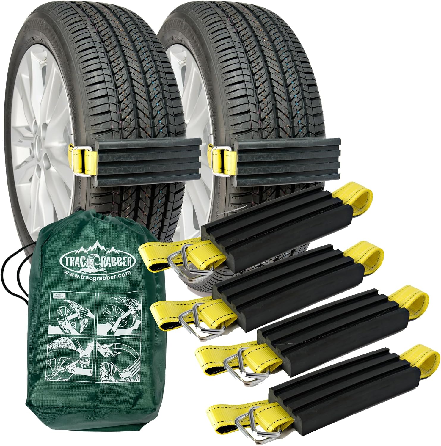 Tire Traction Device for Cars & Small SUVs, Set of 4 - Made in the USA, Anti Skid Emergency Tire Straps to Get