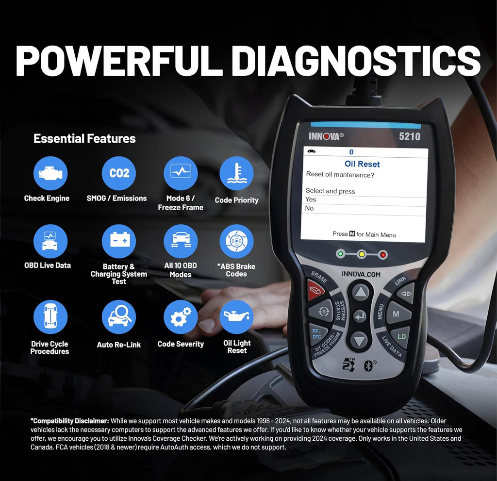 5210 OBD2 Scanner & Engine Code Reader, Battery Tester, Live Data, Oil Reset, Car Diagnostic Tool for Most Vehicles