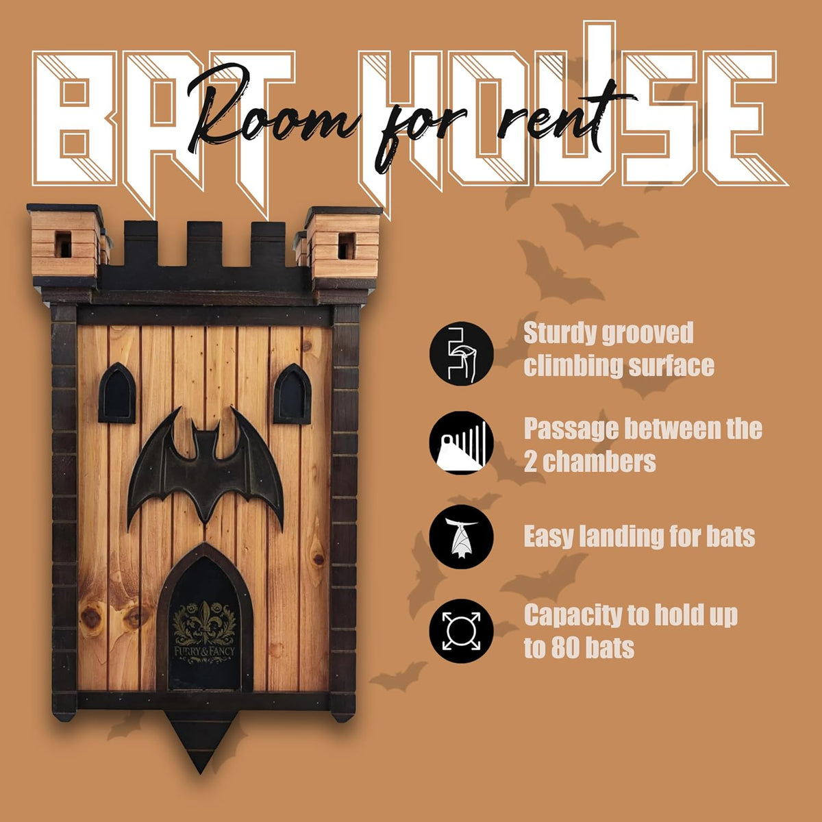 Bat Houses for Outdoors – Gothic Bathouse for Outdoors Hanging – Large 2-Chamber Bat Cave for Up to 80 Bats –