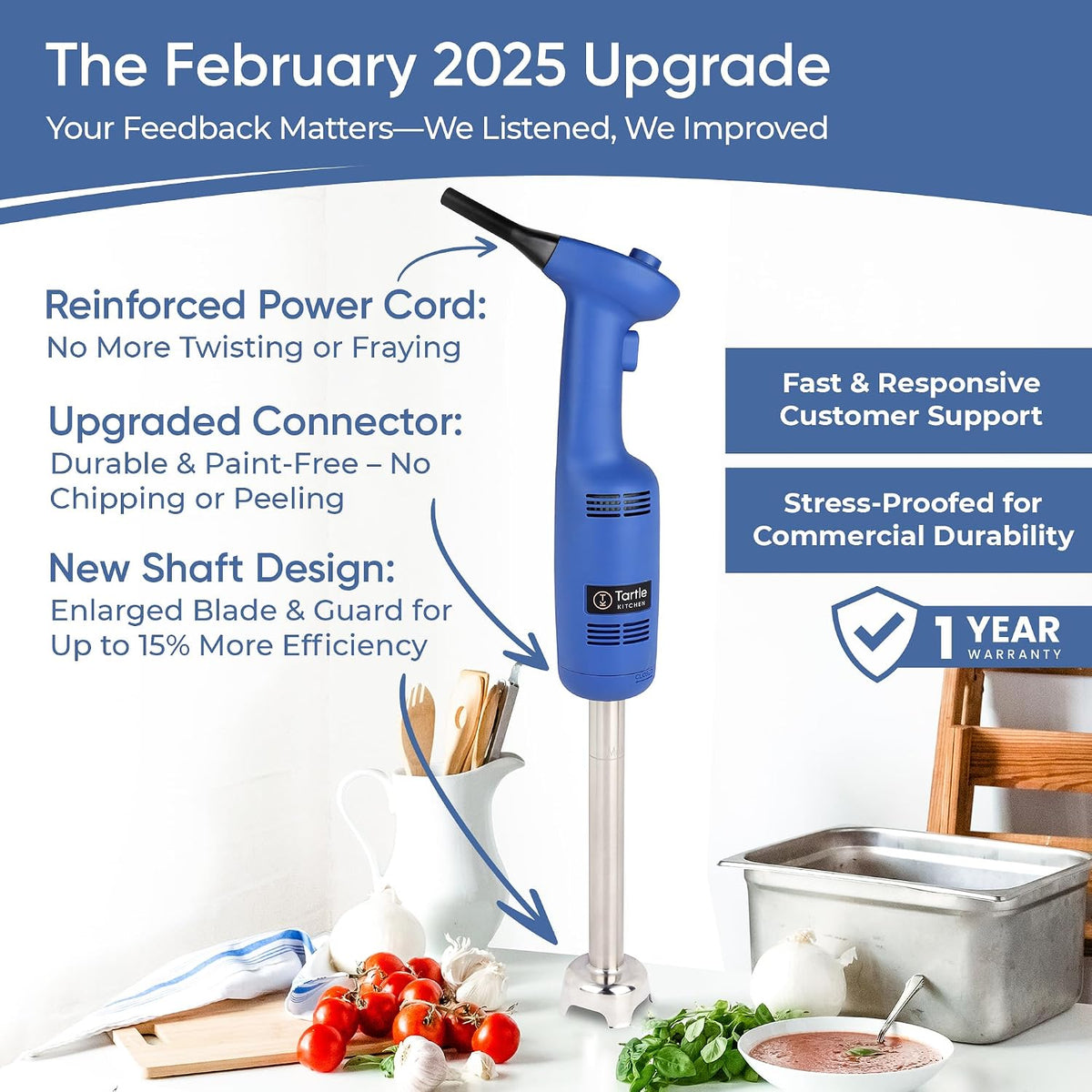 TK Commercial Immersion Blender 350W Light Duty for Restaurants - 10" Shaft