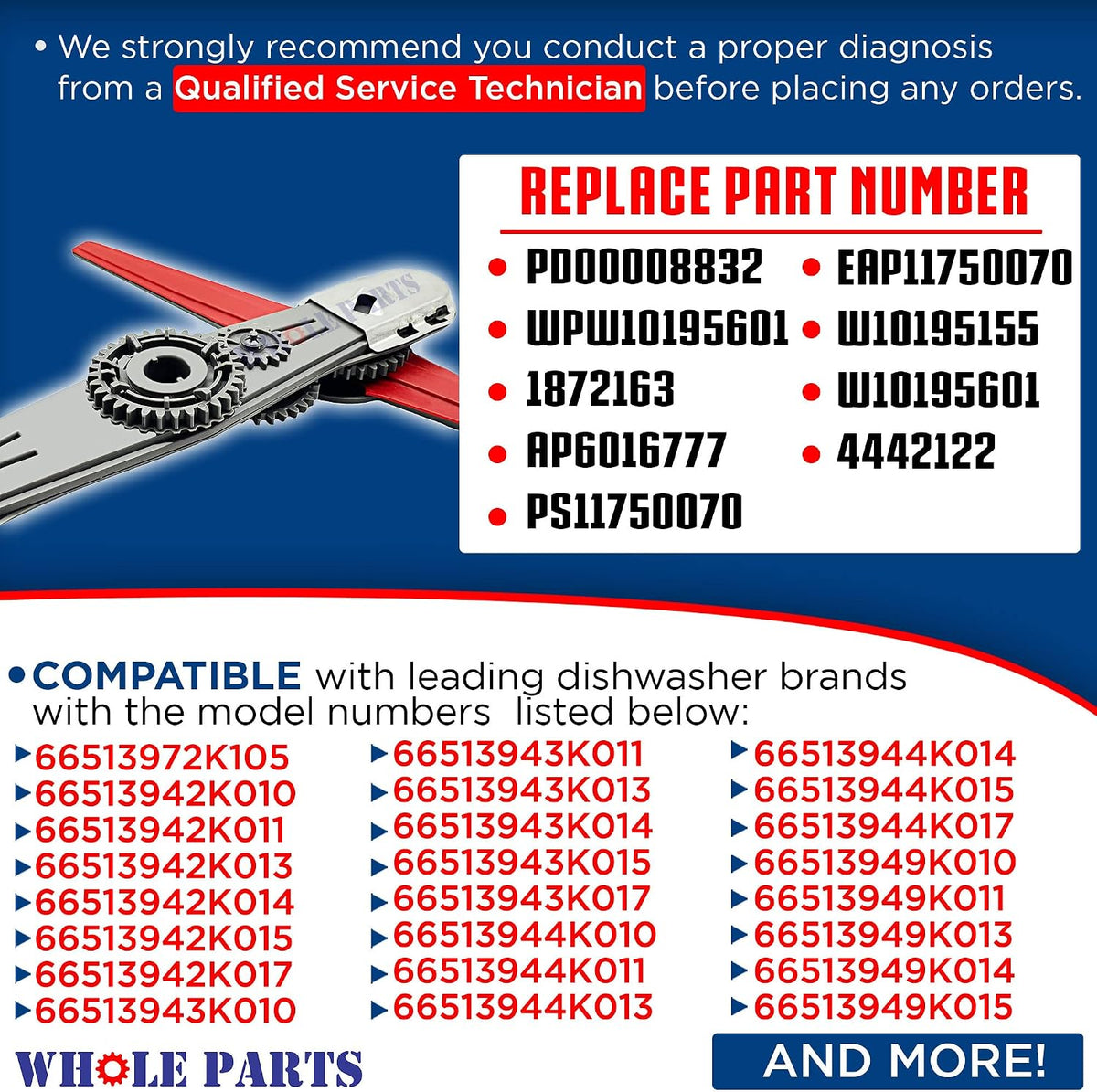 Whole Parts Upgraded Dishwasher Lower Spray Arm Assembly Part# W10195601