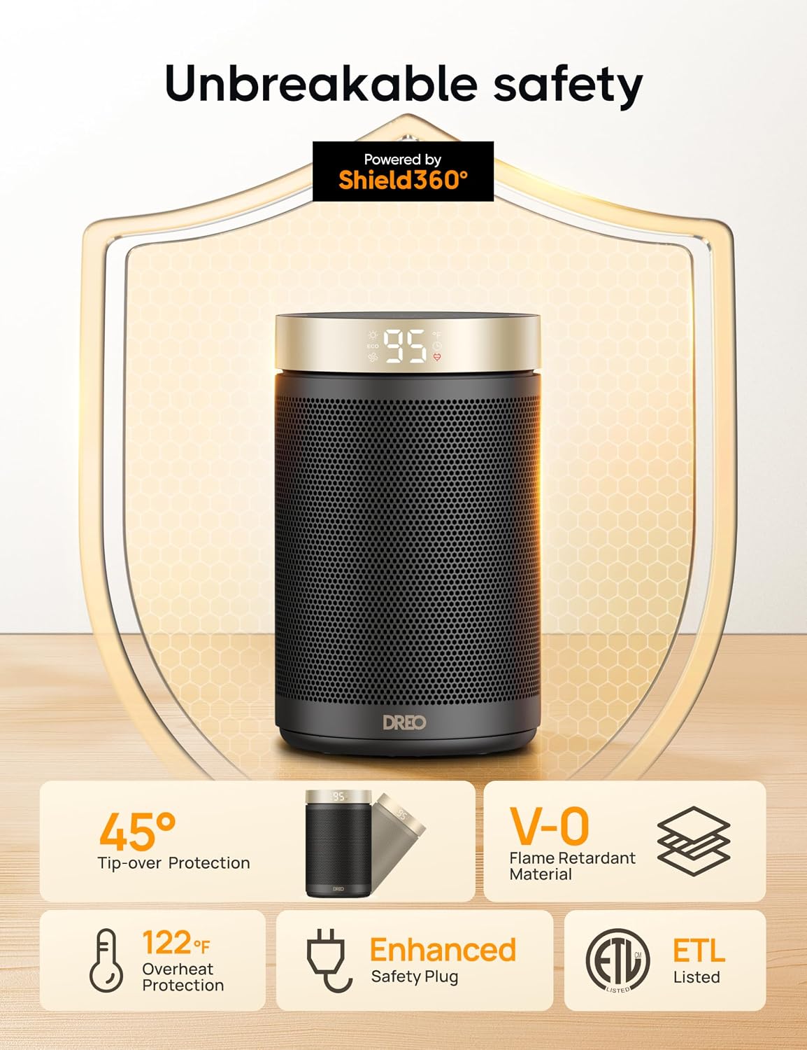 Space Heater, Portable Electric Heaters for Indoor Use with Thermostat | 2026 Upgraded, 34dB Quiet, 12H Timer, 5