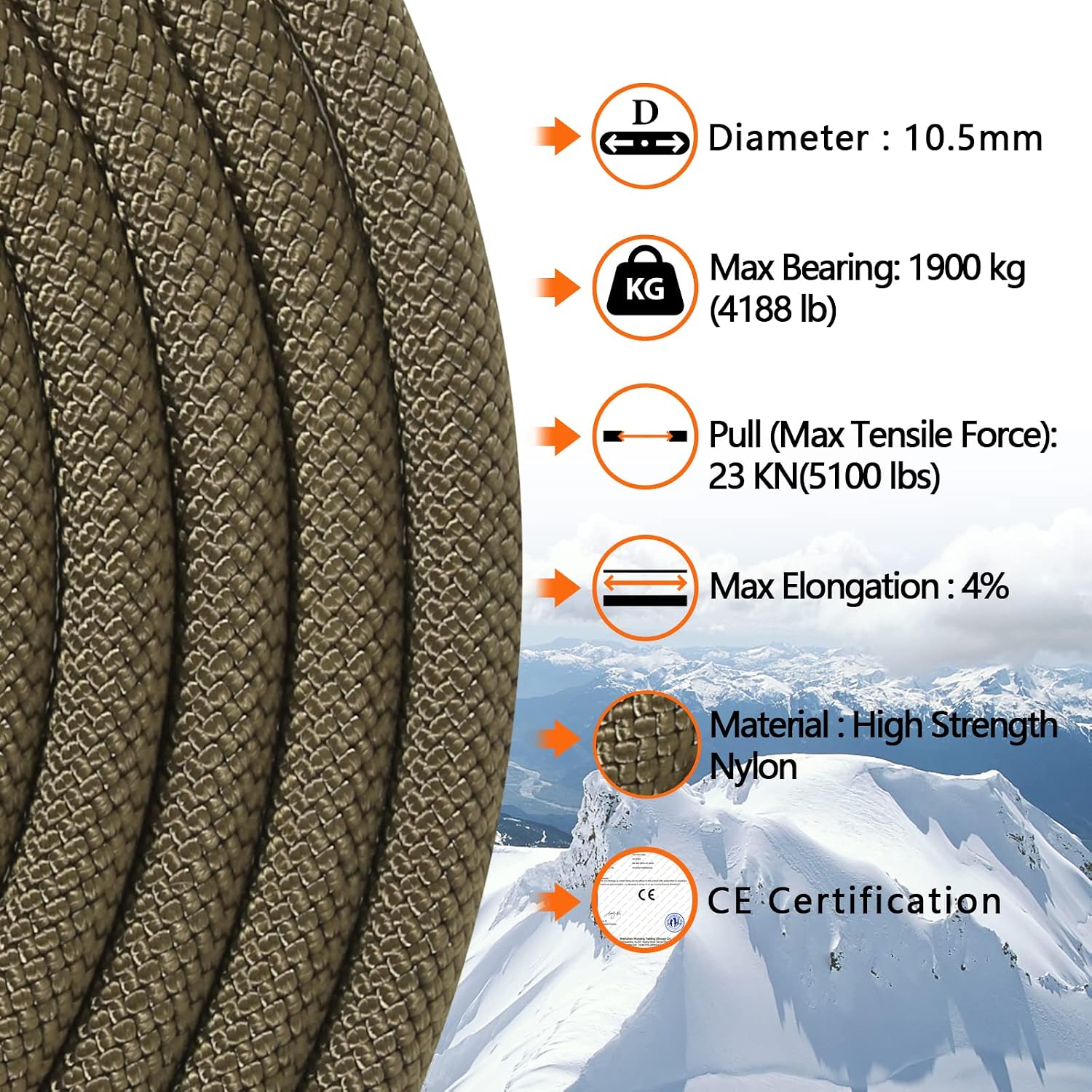 10.5 mm Static Climbing Rope 10M(32ft) 20M(64ft) 30M(96ft) 50M(160ft) 70M(230ft) Outdoor Rock Climbing Rope, Escape