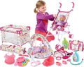 Kids Baby Doll Stroller Nursery Role Play Set with a Variety of Feeding Toy and Play Mat Travel Cot Baby Carrier