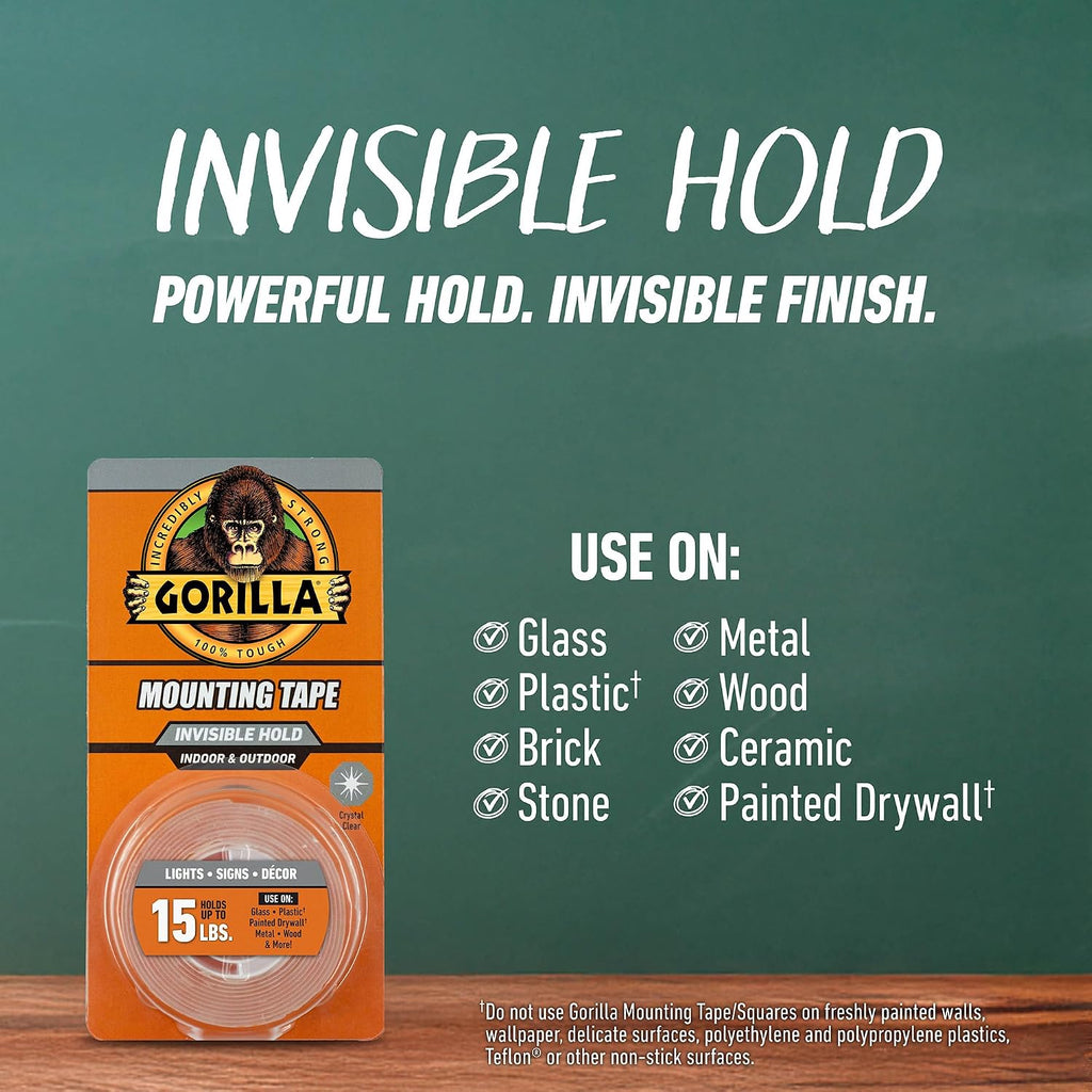 Invisible Hold Mounting Tape, Holds Up to 15 lbs, Clear, 1" x 60"