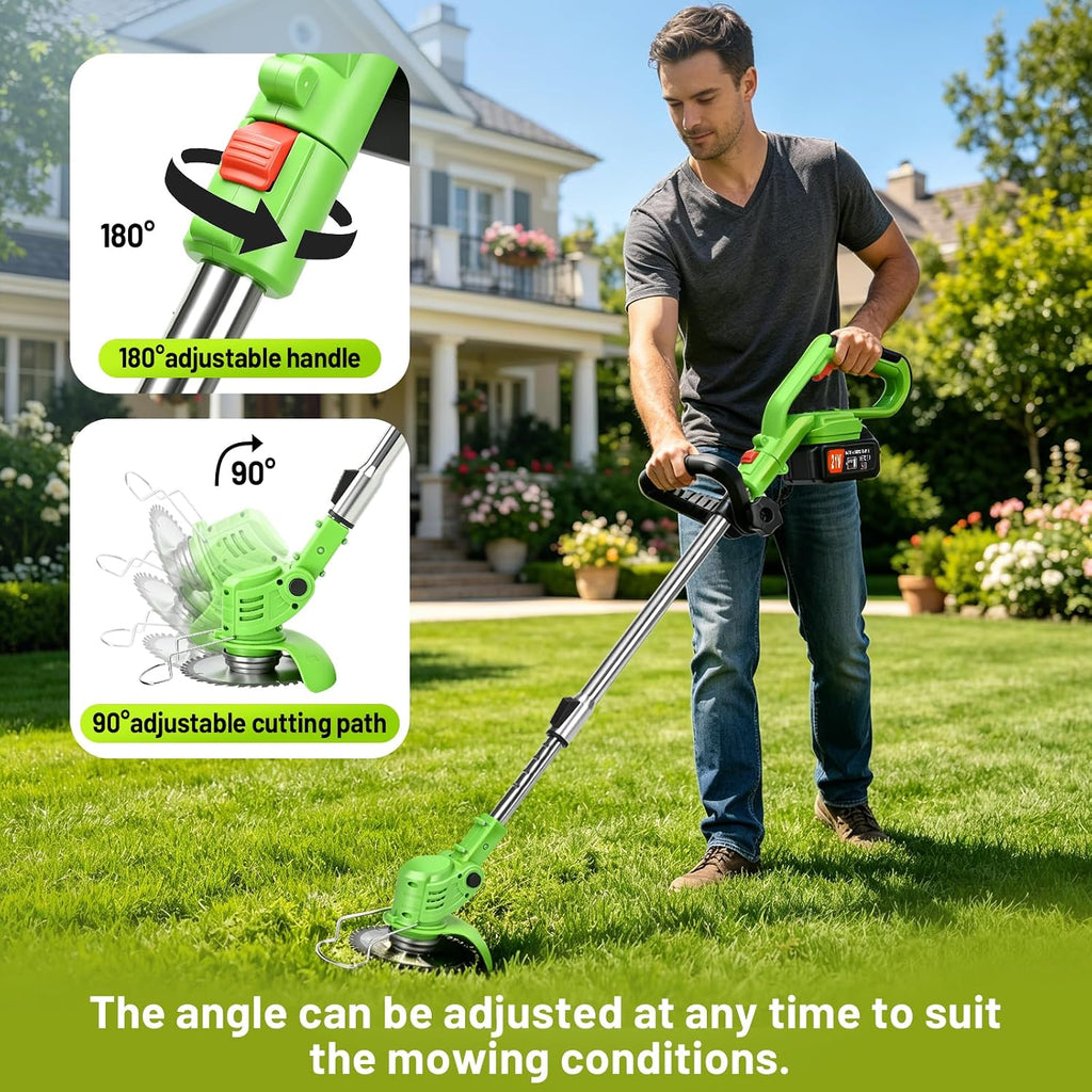 21V Cordless String Trimmer Weed Wacker with 2x4.0Ah Batteries and Charger, 4-in-1 Lawn Edger Adjustable Telescoping