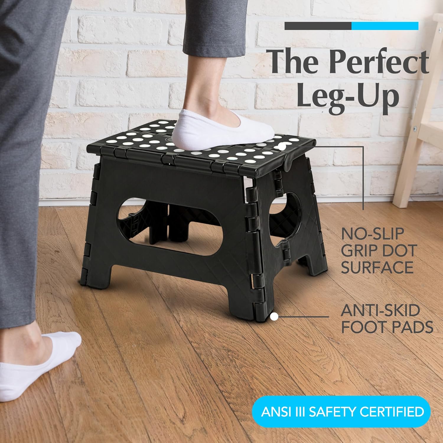 Folding Step Stool - Sturdy Enough Collapsible Stool to Support Adults - Opens Easy with One Flip - Great for