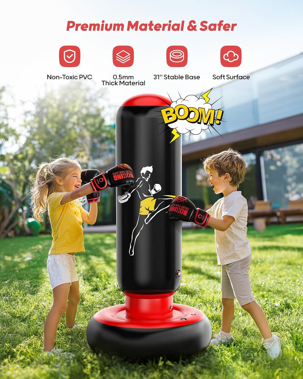 Kids Punching Bag Toy with Boxing Gloves, 66 Inch Larger Stable Kids Inflatable Boxing Bag Set, Gifts for Boys &