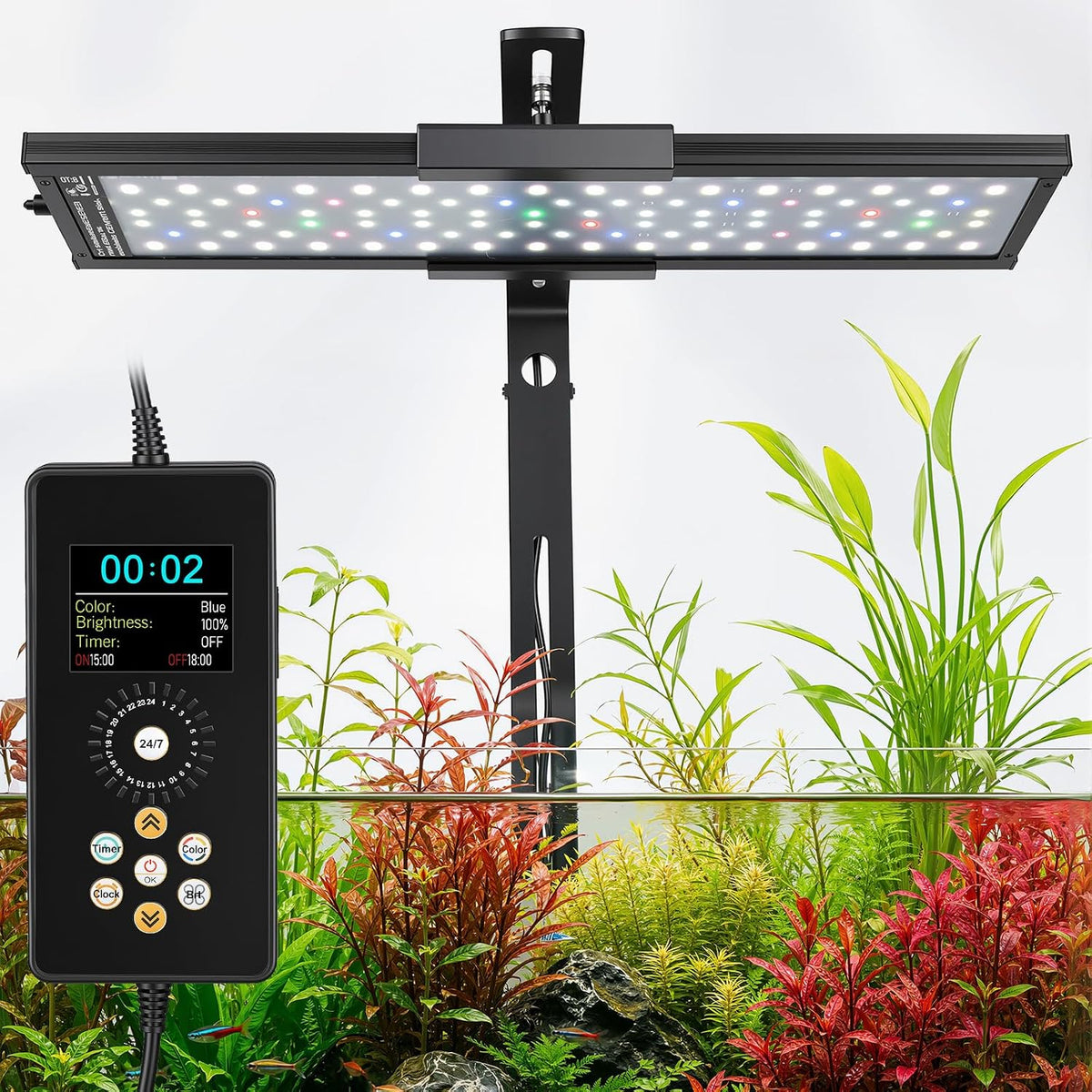 Clip on Aquarium Light for Plants, 6 Row LED Brightness, 18W