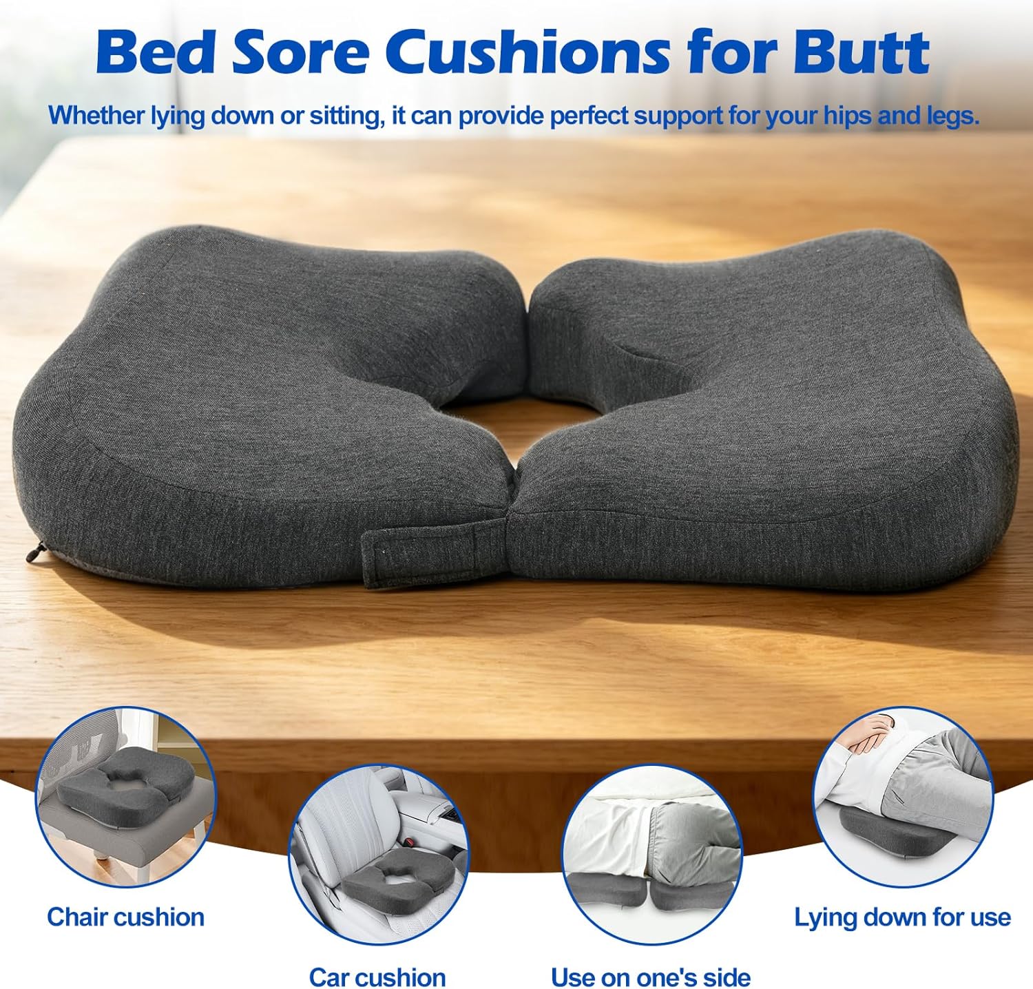 Gel Wheelchair Seat Cushion, Foldable Bed Sore Cushion for Butt, Pressure Relief Pad Relieves Hemorrhoid, Sciatica