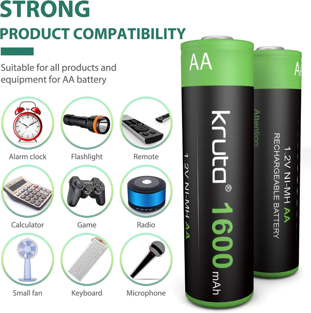 Rechargeable AA Battery Solar Batteries AA for Solar Lights 20 Pack | 1600mAh 1.2v NiMH AA Solor Batteries for