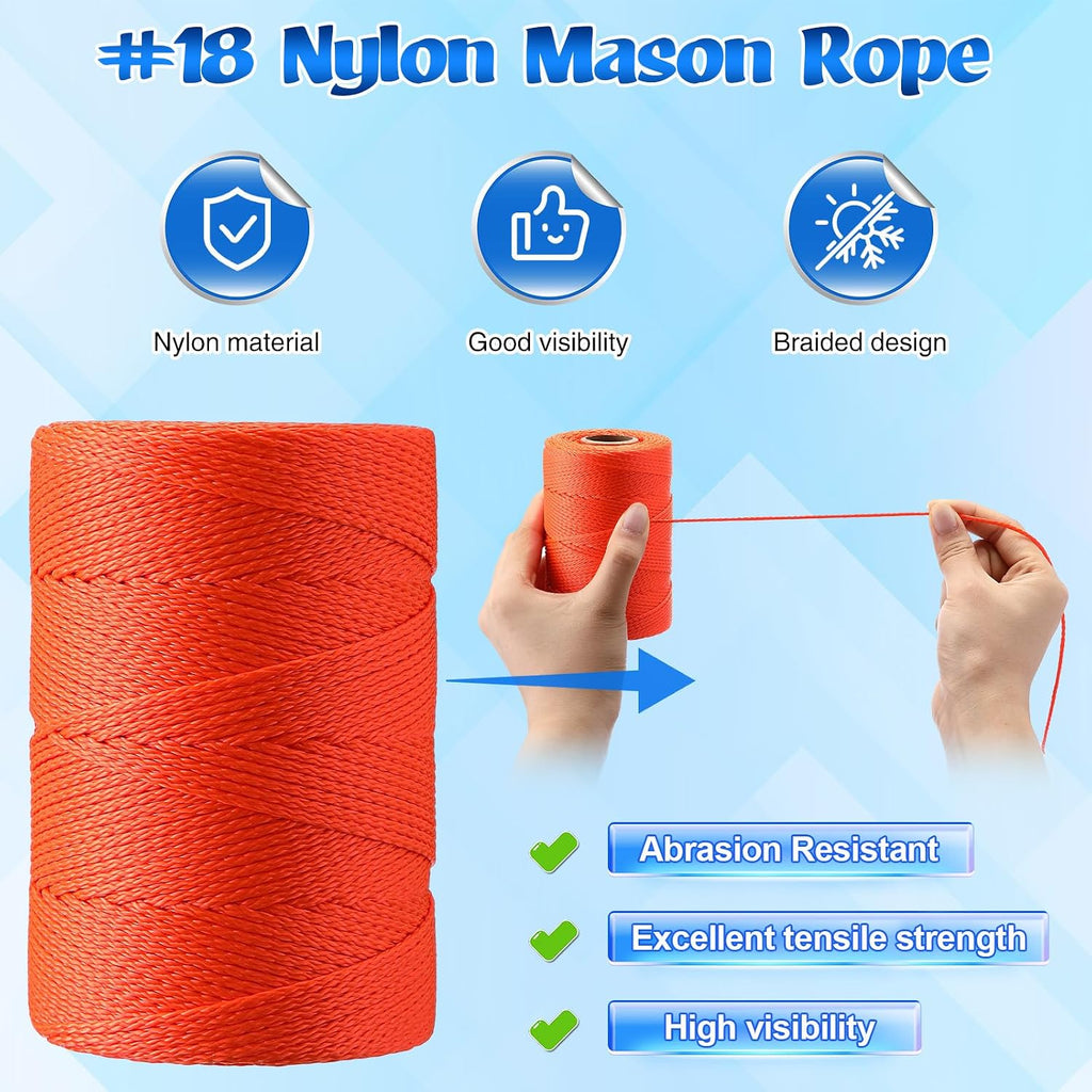 2 Pc Mason Line String #18 500 ft & 10 Pc Built-in Levels, Orange | String Level Line Kit, Suitable for DIY