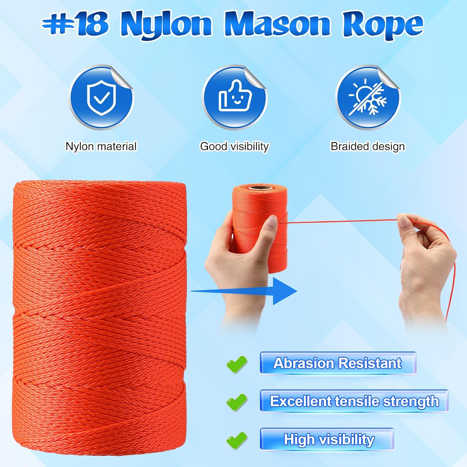 2 Pc Mason Line String #18 500 ft & 10 Pc Built-in Levels, Orange | String Level Line Kit, Suitable for DIY