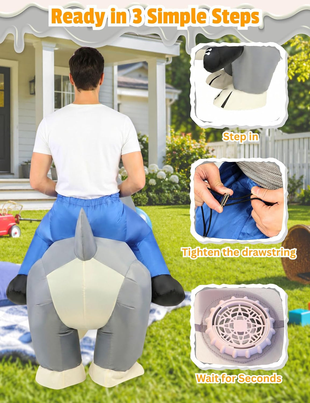 Inflatable Dog Costume for Adults, Funny Halloween Costume for Men, Blow Up Pitbull Animal Costume, Inflatable