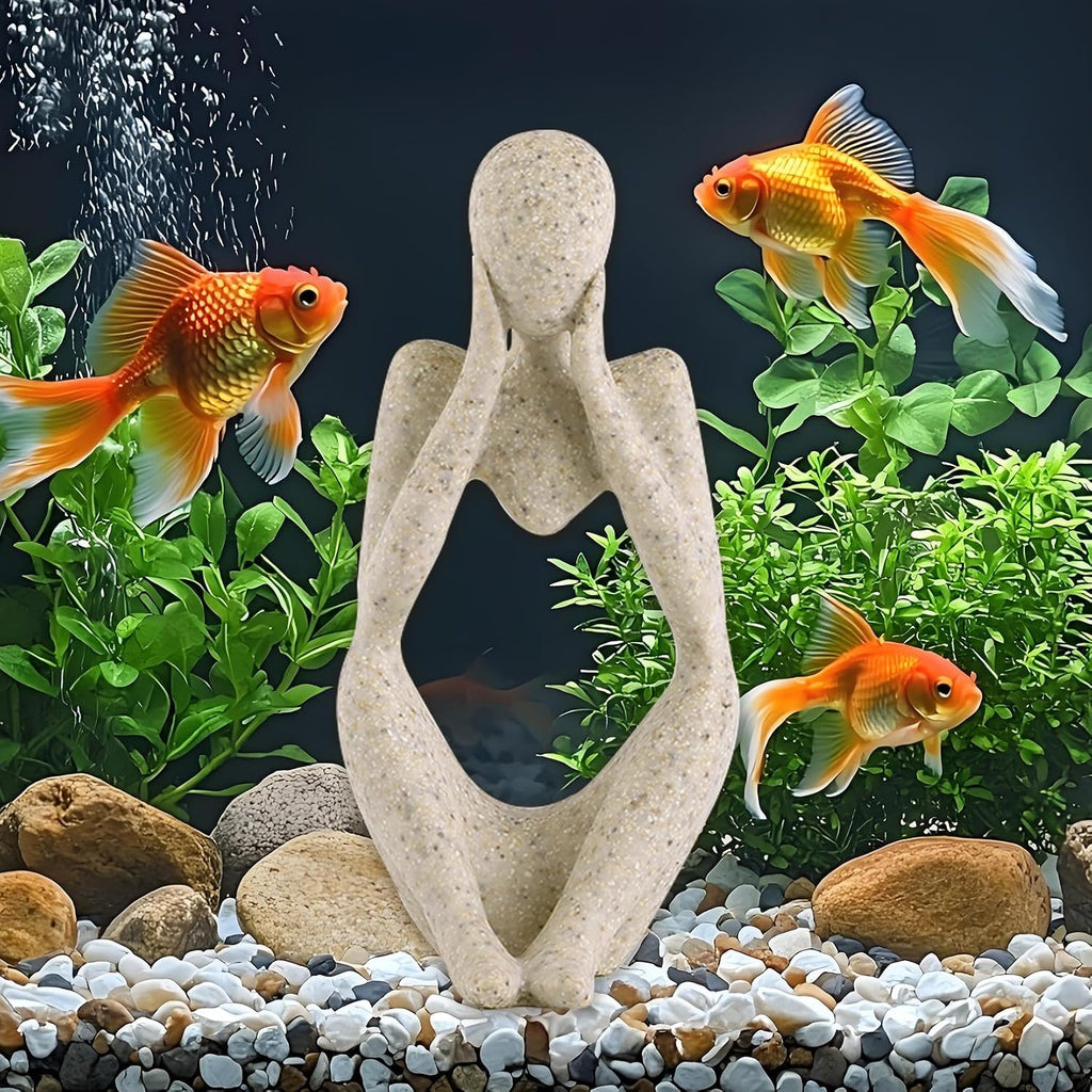 Minimalist Thinker Statue, Fish Tank Decor, Aquarium Ornament for Desk