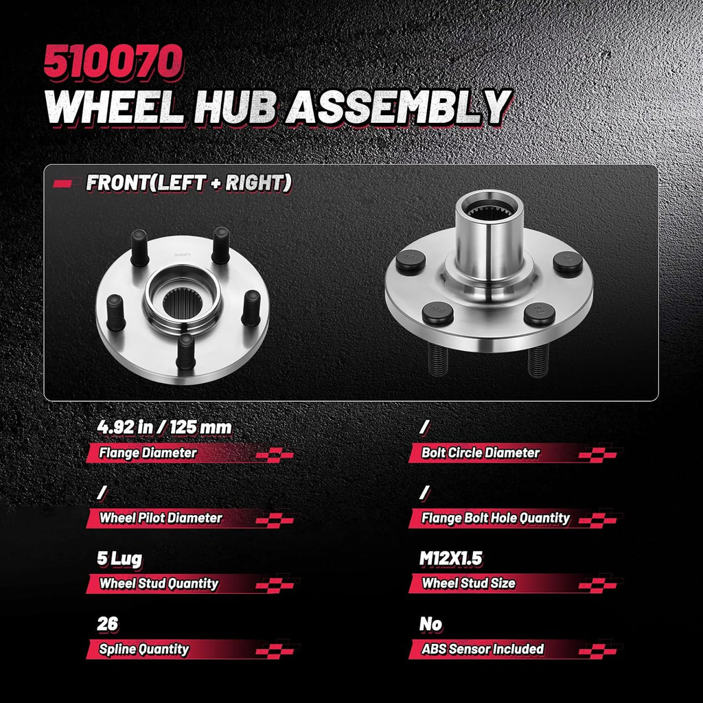 2PCS 510070 BDFHYK Front Wheel Bearing and Hub Assembly
