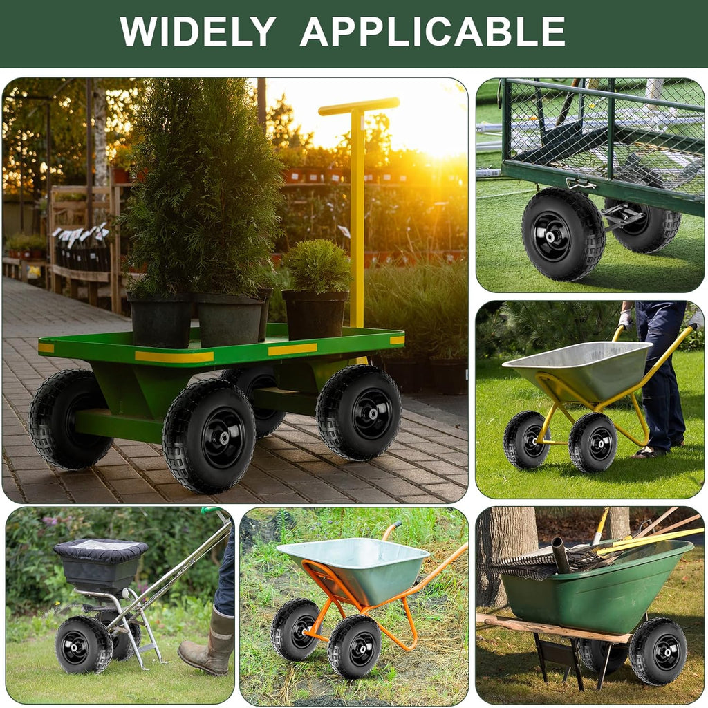 1 PC 13 Inch Rubber Solid Flat Free Replacement Tires and Wheels 4.00-6 with 5/8'' Axle Bore Hole, Air Less Wheel for