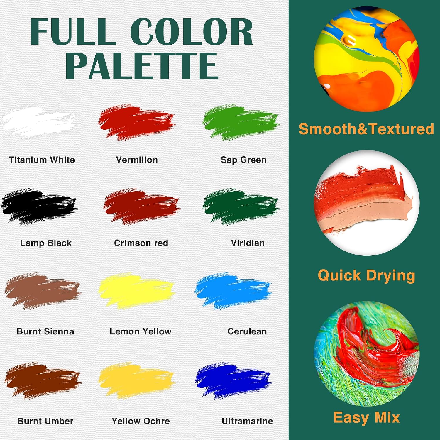 Acrylic Paint Set,Paint Set with 10 Paint Brushes12 Color 12ml Acrylic Paint,1 Palettes and 4 Pcs Canvas for