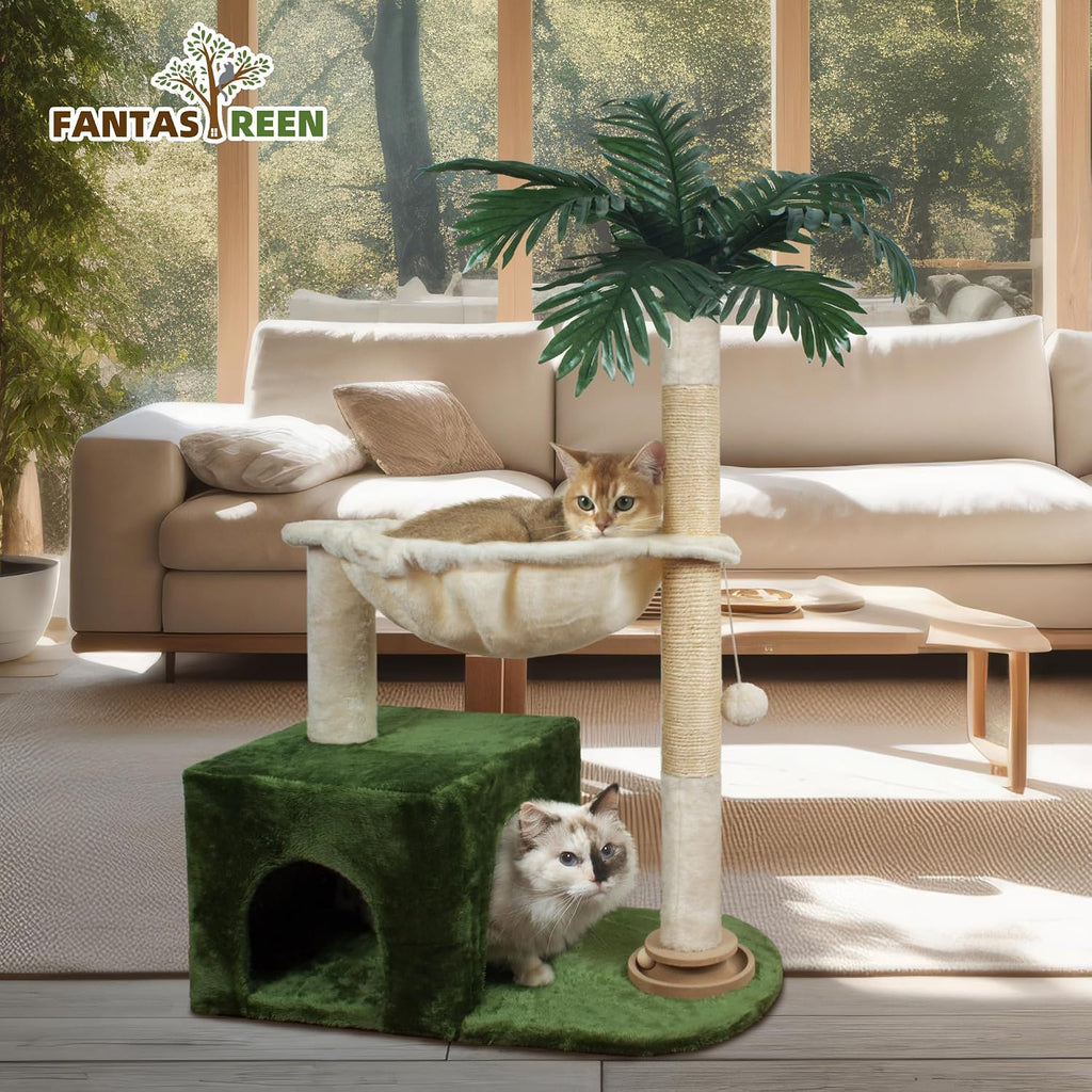 Cat Tree 38" Cat Tower with Large Hammock Metal, Cat Scratching Post for Indoor Cats with Condo, Cat Playground Track