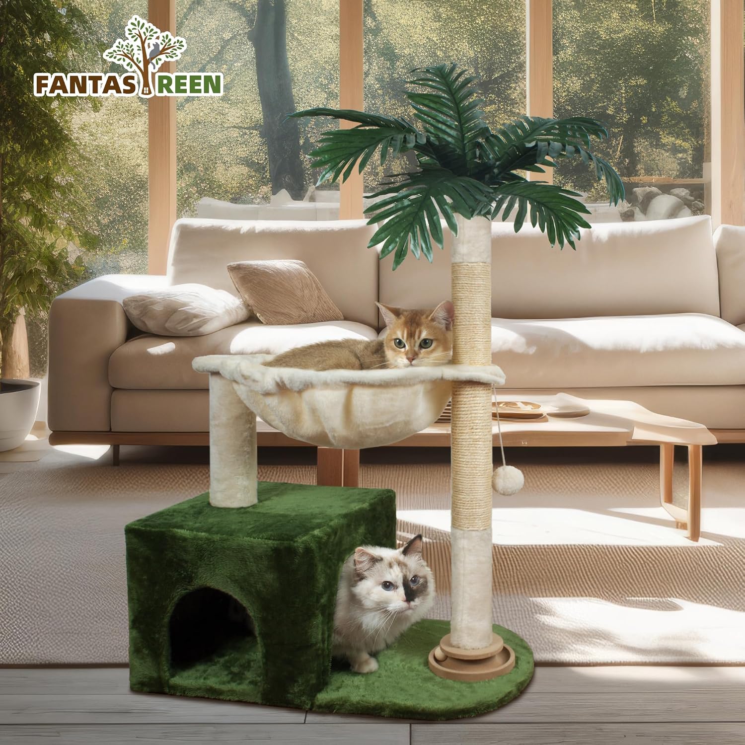 Cat Tree 38" Cat Tower with Large Hammock Metal, Cat Scratching Post for Indoor Cats with Condo, Cat Playground Track