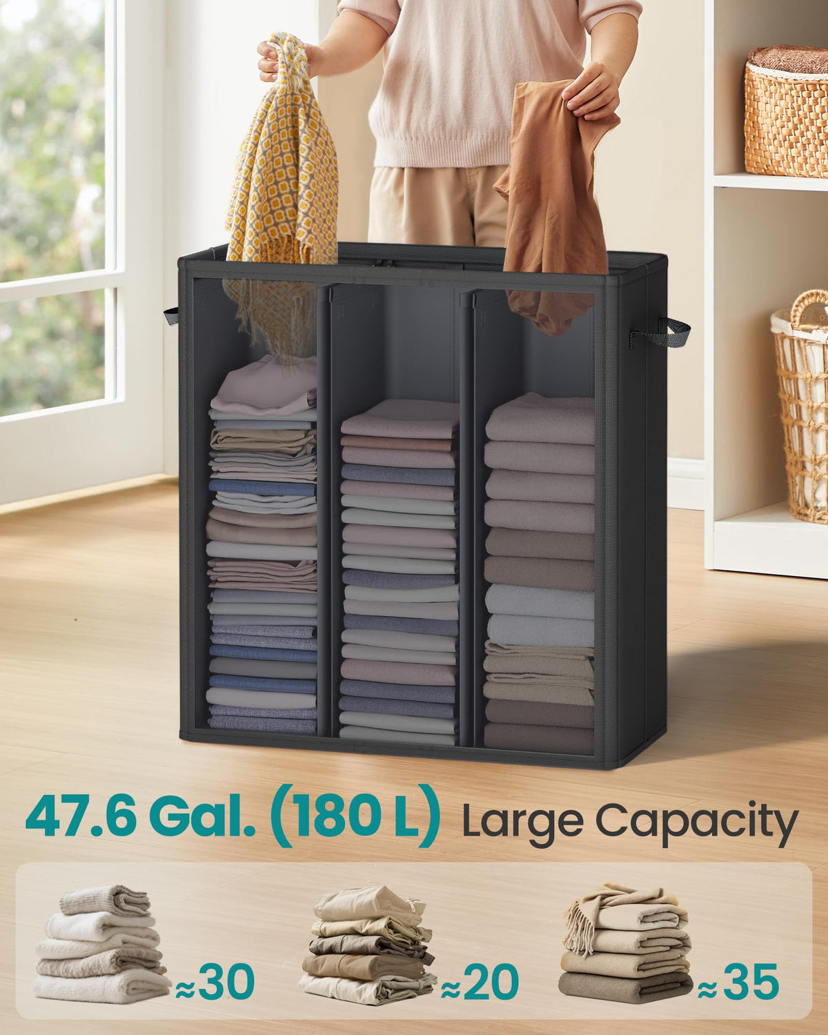 160L Laundry Hamper, 4-Compartment Laundry Sorter with Lid