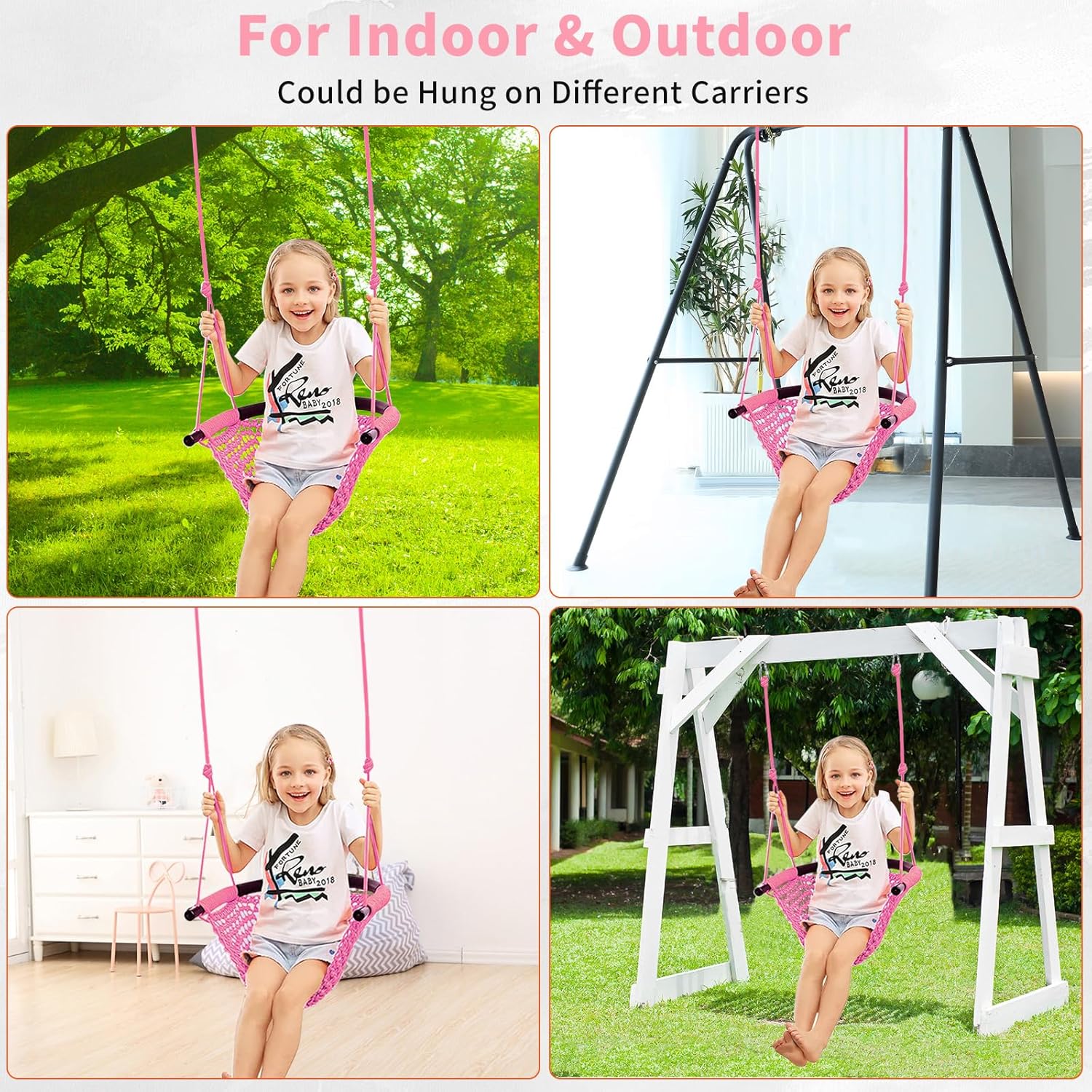 Tree Swing for Kids, Adjustable Toddler Rope Swing Seat with Snap Hooks and Straps, 440 lbs Capacity, Swingset