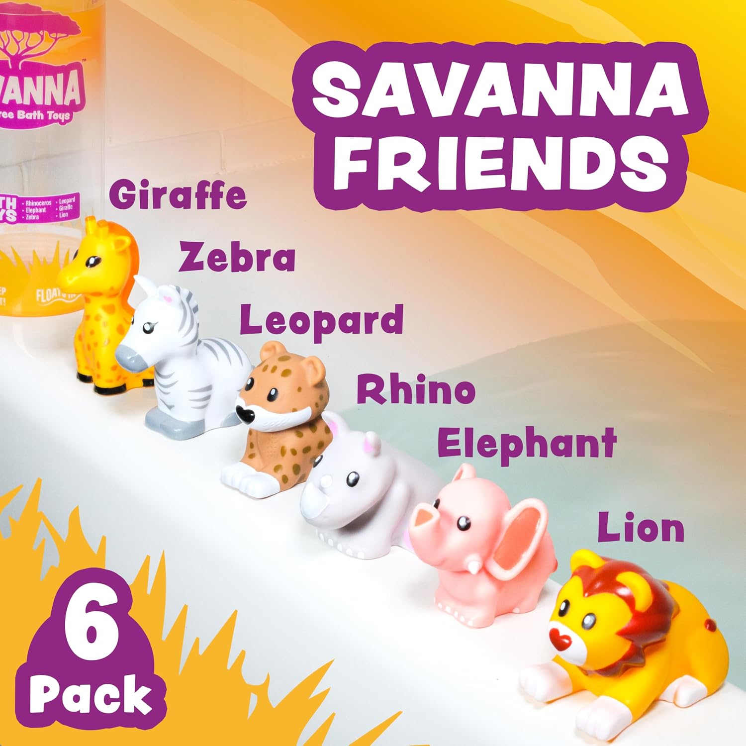 Savanna Mold Free Bath Toys, 6 Pack | Sealed, No Hole Bath Toys Design Keeps Moisture Out | Soft, Squeezable & Float